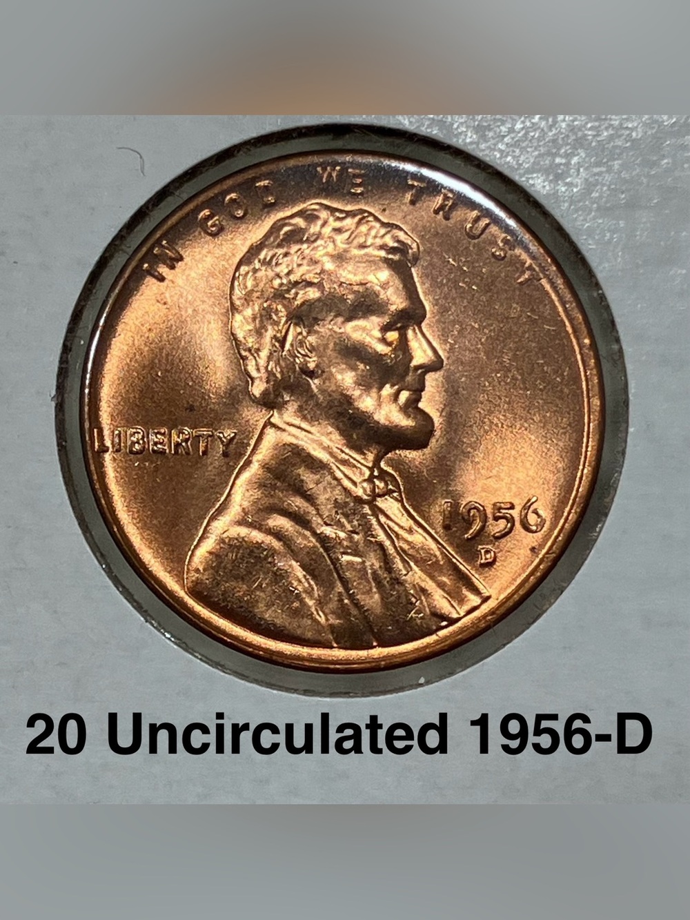 20 Uncirculated 1956-D LINCOLN PENNIES / From Original BANK ROLLS / BU Orange